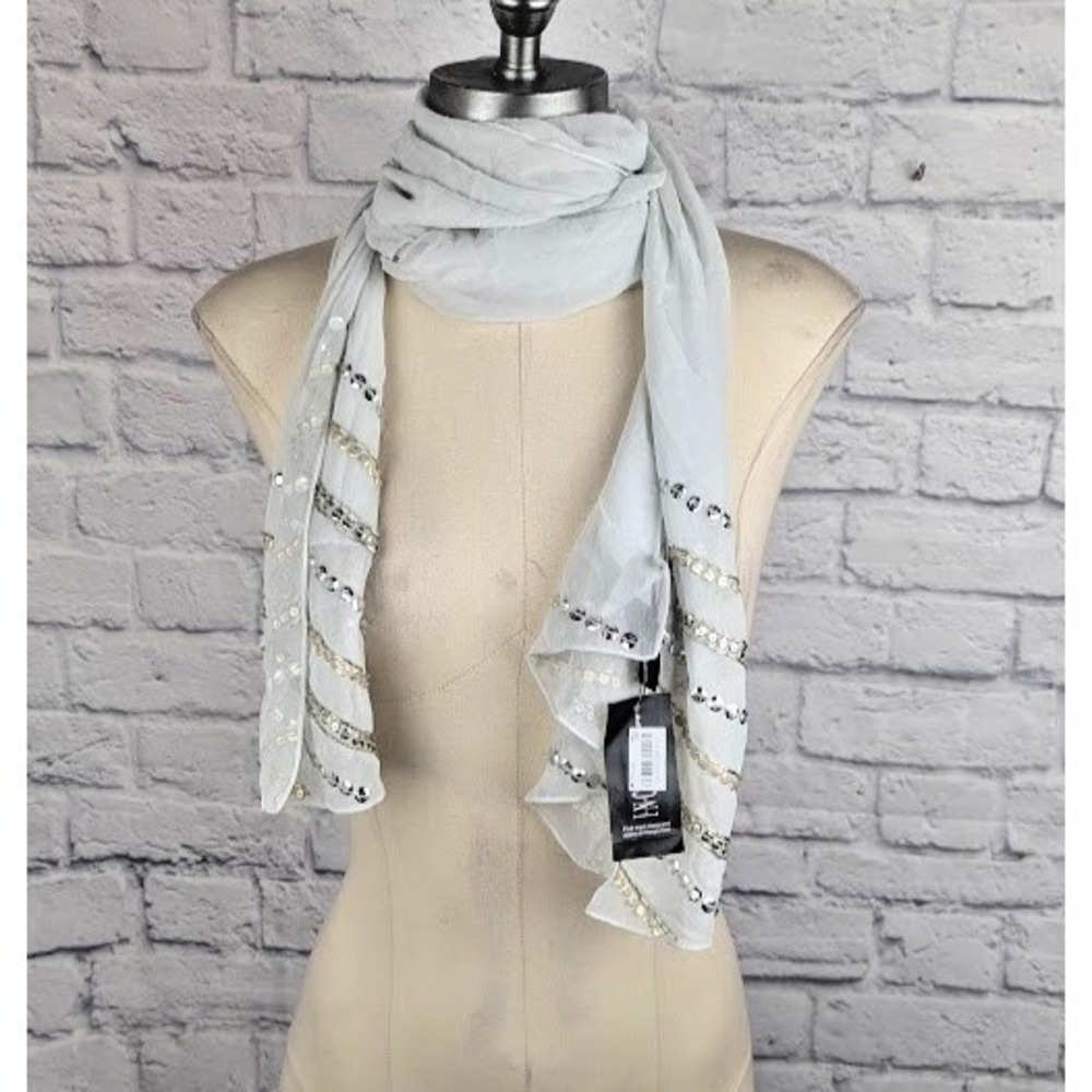 INC Womens Silver Sequined Diagonal Evening Scarf Silver